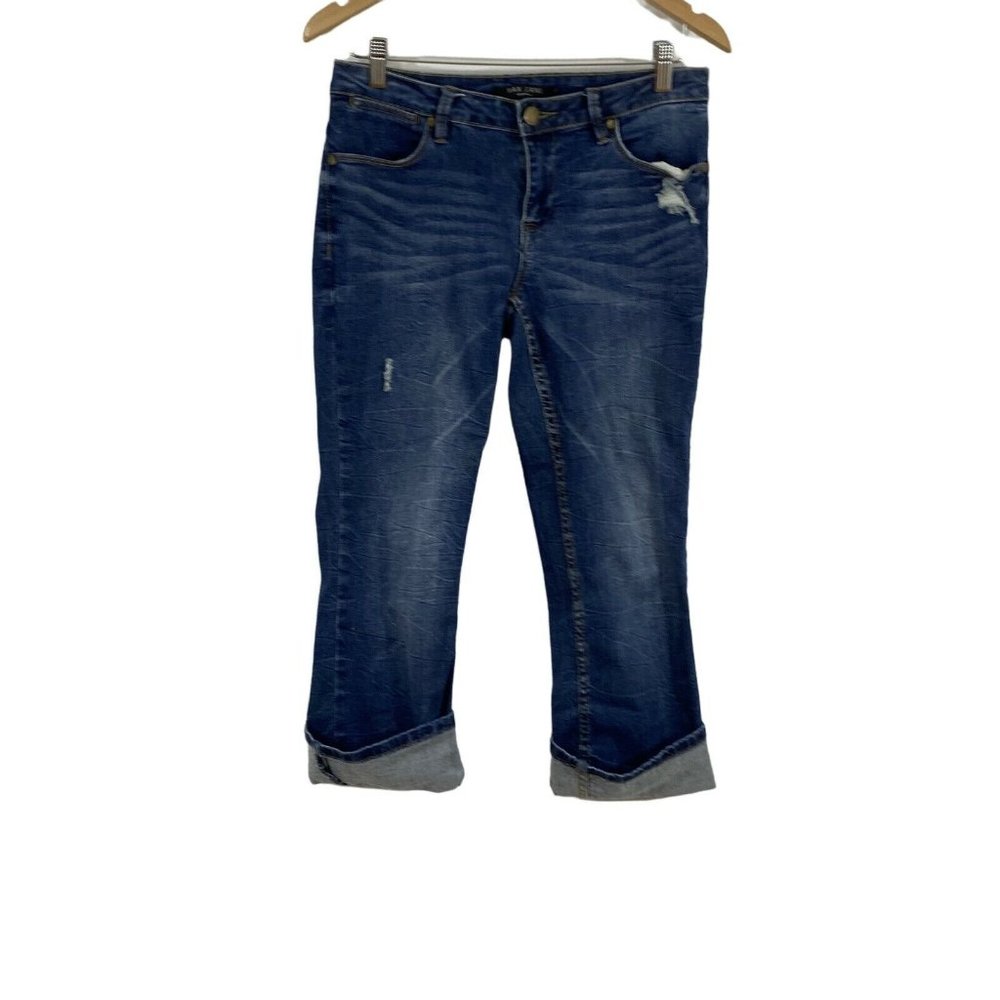 Max Jeans Womens Blue Flat Front Distressed Straight Leg Cuffed Denim Size 8